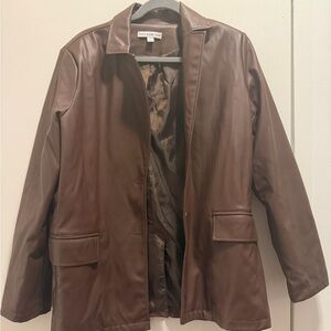 Elegant Brown Faux Leather Jacket